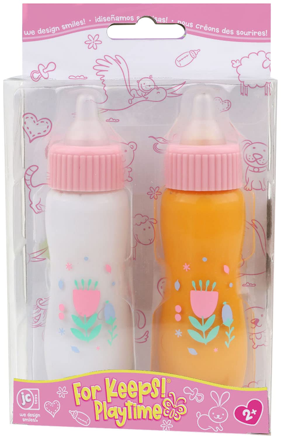 JC Toys Deluxe Disappearing Magic Bottles | Fits All Dolls | Milk and Juice | Butterfly Theme | Ages 2+ , Pink