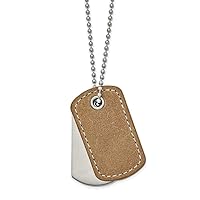 Stainless Steel Engravable Brushed and Polished With Tan Leather Animal Pet Dog Tag Necklace 22 Inch Measures 27.5mm Wide Jewelry for Women