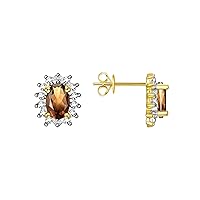 14K 925 Yellow Gold Plated Silver Halo Stud Earrings - 6X4MM Oval & Sparkling Diamonds - Exquisite June Birthstone Jewelry for Women & Girls by RYLOS