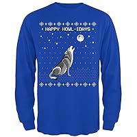 Happy Howl-idays Holidays Wolf Ugly Christmas Sweater Mens Long Sleeve T Shirt