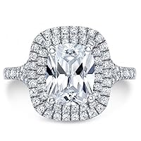 Siyaa Gems 3.50 CT Cushion Diamond Moissanite Engagement Rings Wedding Ring Band Vintage Solitaire Halo Hidden Prong Silver Jewelry Anniversary Promise Ring Gift