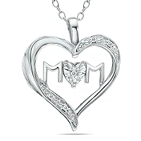 Genuine Diamond Accent MOM Heart Necklace in .925 Sterling Silver