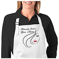 Makeup Apron, Custom Name Hair Apron Hairdresser with Pockets Gift Hair Stylist Apron with Name Personalized with embroidered design (White)