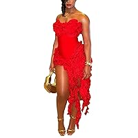 DINGANG Womens Dresses Sexy Off The Shoulder Corset Slit Summer Y2K Dress Club Party Long Dress