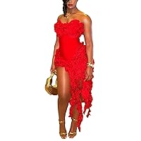 DINGANG Womens Dresses Sexy Off The Shoulder Corset Slit Dress Party Evening Mini Dress