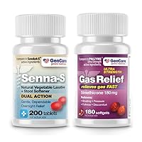 GenCare Digestive Health Bundle: Senna-S Natural Vegetable Laxative + Simethicone Gas Relief - Gentle Relief for Constipation and Gas