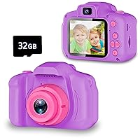 Seckton Upgrade Kids Selfie Camera, Christmas Birthday Gifts for Girls Age 3-9, HD Digital Video Cameras for Toddler, Portable Toy for 3 4 5 6 7 8 Year Old Girl with 32GB SD Card-Purple