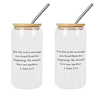 2 Pack Glass with Bamboo Lid And Straw For This Is The Message You We Should Love One Another.1 3:11 Glass Cup Happy Mother's Day Cups For Beer Ice Coffee