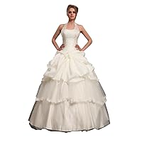 Ivory Taffeta Halter Lace Embroidery Wedding Dress With Pick Ups
