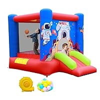 Inflatable Bounce House Jumping Castle Slide with Blower, Kids Bouncer with Basketball Rim