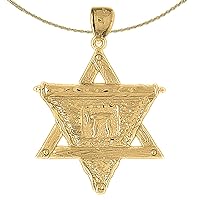 14K Yellow Gold Star of David with Chai Pendant with 18