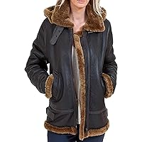 Womens Real B3 Shearling Sheepskin Flight Aviator Hood Leather Soft Jacket
