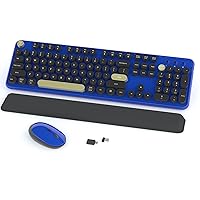 Colorful Wireless Keyboard and Mouse Combos, Retro Keyboard and Mouse Wireless Full Size, 2.4Ghz Connection and Optical Mouse for Windows, Mac, PC, Laptop for Home and Office (Jewel Blue-Black)