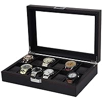 Watch Box Watch Box Watch Display Organizer Carbon Fiber Leather 12 Watch Storage Case Watch Organizer Collection