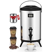 Insulated Beverage Dispenser 2.2 Gallon - Thermal Hot Beverage Dispenser, Stainless Steel Hot and Cold Drink Dispenser with Spigot for Hot Water Coffee Chocolate Tea Cold Milk Cocoa (Sliver)