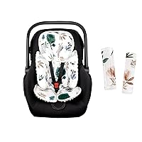 Infant Car Seat Insert & Carseat Strap Pads Babies Girls, Infant Car Seat Strap Covers, 2 in 1 Baby Carseat Head Support, Double-Sided Use, Super Soft, Woodland