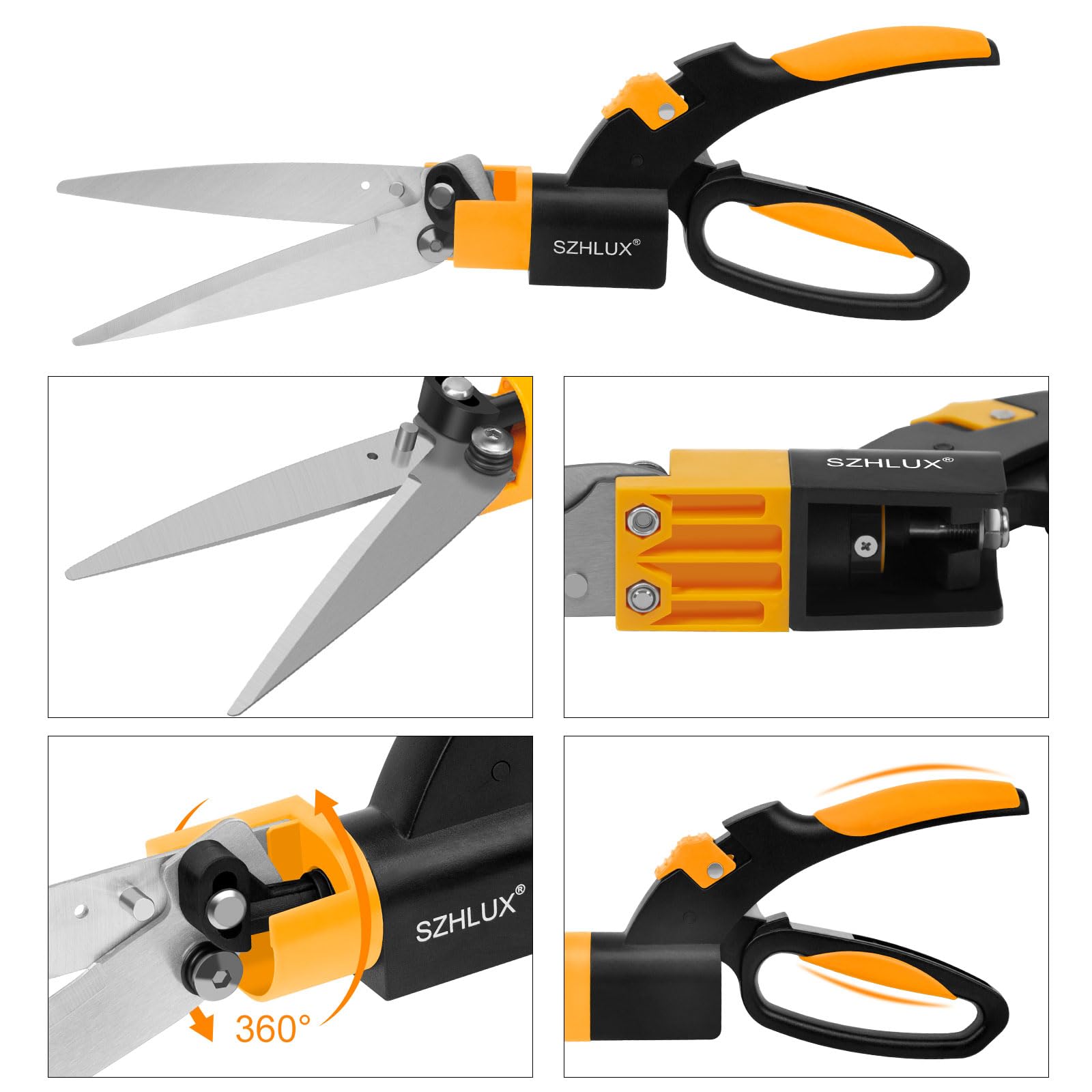 SZHLUX Grass Shears 360-Degree Swivel Blades, Ultra-Sharp Grass Cutter with 5’’ Stainless Steel Blades, Gardening Shears and Plant Cutting Scissors