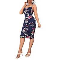 SweatyRocks Women's Floral Print Split Bodycon Dress Cami Midi Dress