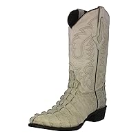 Texas Legacy Mens Off White Western Leather Cowboy Boots Crocodile Tail Print