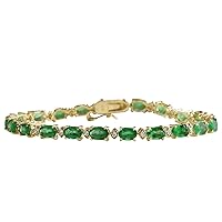 8.86 Carat Natural Green Emerald and Diamond (F-G Color, VS1-VS2 Clarity) 14K Yellow Gold Tennis Bracelet for Women Exclusively Handcrafted in USA
