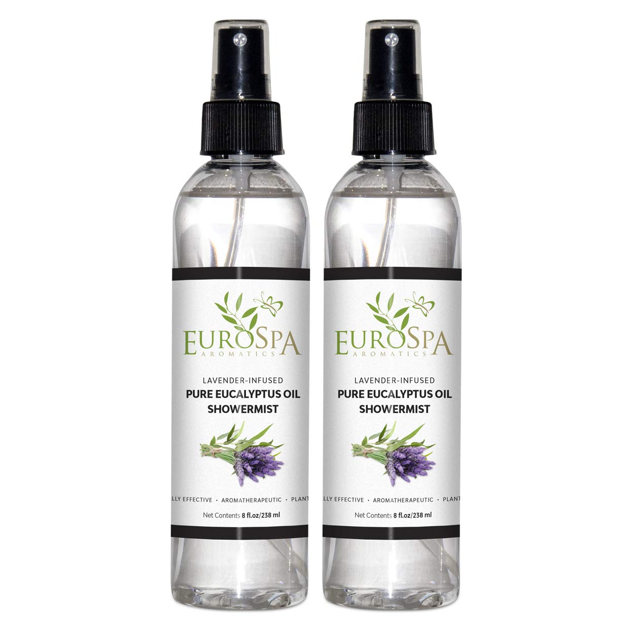 EuroSpa Aromatics Pure Eucalyptus Oil ShowerMist and Steam Room Spray, All-Natural Premium Aromatherapy Essential Oils - Lavender Infused, 8oz, 2 Pack