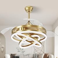 Ceiling Fan with Lights, 42 inch Retractable Ceiling Fan with Lights Chandelier Ceiling Fan Timing and Memory Function for Bedroom Living Room (Gold)
