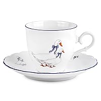 Porcelain Coffee Cup with Handle for Hot Beverages 6.8 fl.oz (200 ml) Goose Bohemian Porcelain Teacup and Saucer Set Porcelain Teacup for Cappuccino Latte Cocoa Milk Tea