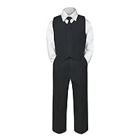 4pc Formal Baby Toddler Little Boys Black Vest Necktie Sets Suits S-7 (3T)