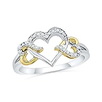 Sterling Silver White with Yellow Plated Round Diamond Triple Heart Ring (1/10 cttw)