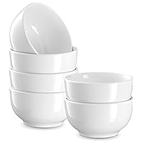 KooK Ceramic Cereal Bowls, Microwave, Dishwasher and Freezer Safe, Porcelain Dishes for Soup, Pasta, Salad, Oatmeal, Deep Interior (White, 4.5 Inch)