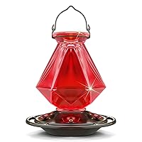 Auslar Hummingbird Feeders for Outdoors Hanging, Red Glass Hummingbird Feeder with 5 Feeding Ports & 5 Perches, 23 Ounces, Rustproof, Leakproof, Geometric Line Shapes
