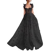 3D Butterfly Prom Dresses 2024 Maxi Long Lace Applique Tulle Ball Gown for Women Formal Evening Party Gown with Slit 6