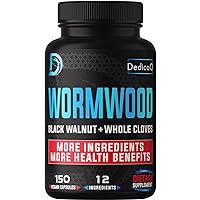 Wormwood Capsules - 12 Herbs Blended Black Walnut, Cloves, Ginger, Turmeric, Cinnamon, Apple, Quassia - 150 Capsules of 5 Month Supply