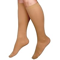 CURAD Knee High Compression Hosiery, 15-20 mmHg, Tan, Size B (M) - Medical Grade Support Stockings