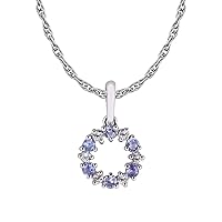 10k White Gold Genuine Tanzanite and White Topaz Petite Circle Pendant Necklace