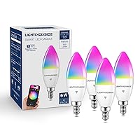Smart Candelabra LED Bulbs 60 Watt Equivalent, 6W 500lm, E12 LED Bulb Compatible with Alexa/Google Assistant/Smart Life, No Hub Required, Timer, 2.4GHz WiFi Only, ETL Listed, 4PCS