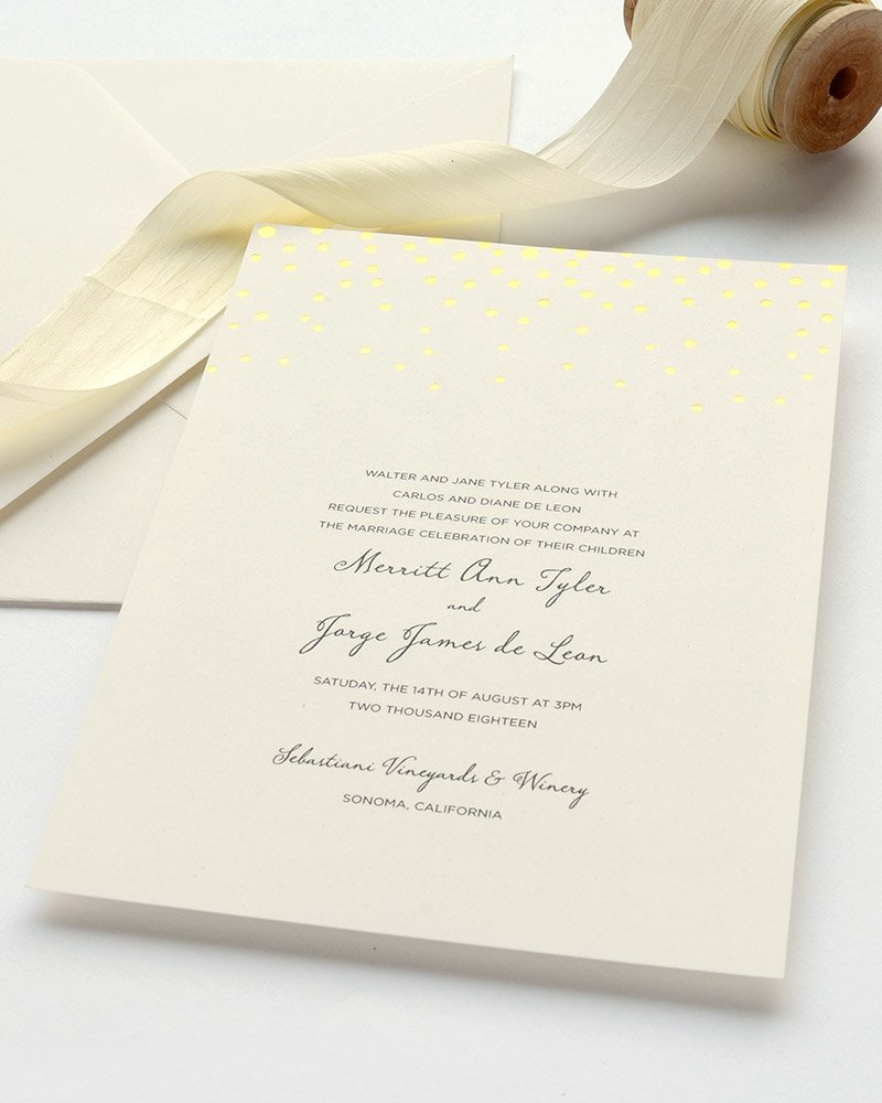 Gartner Studios Gold Foil Dots Print-at-Home Wedding Invitation Kit, Includes Response Cards, Cream White, 5” x 7” and 3.5” x 5”, Set of 50, 14279