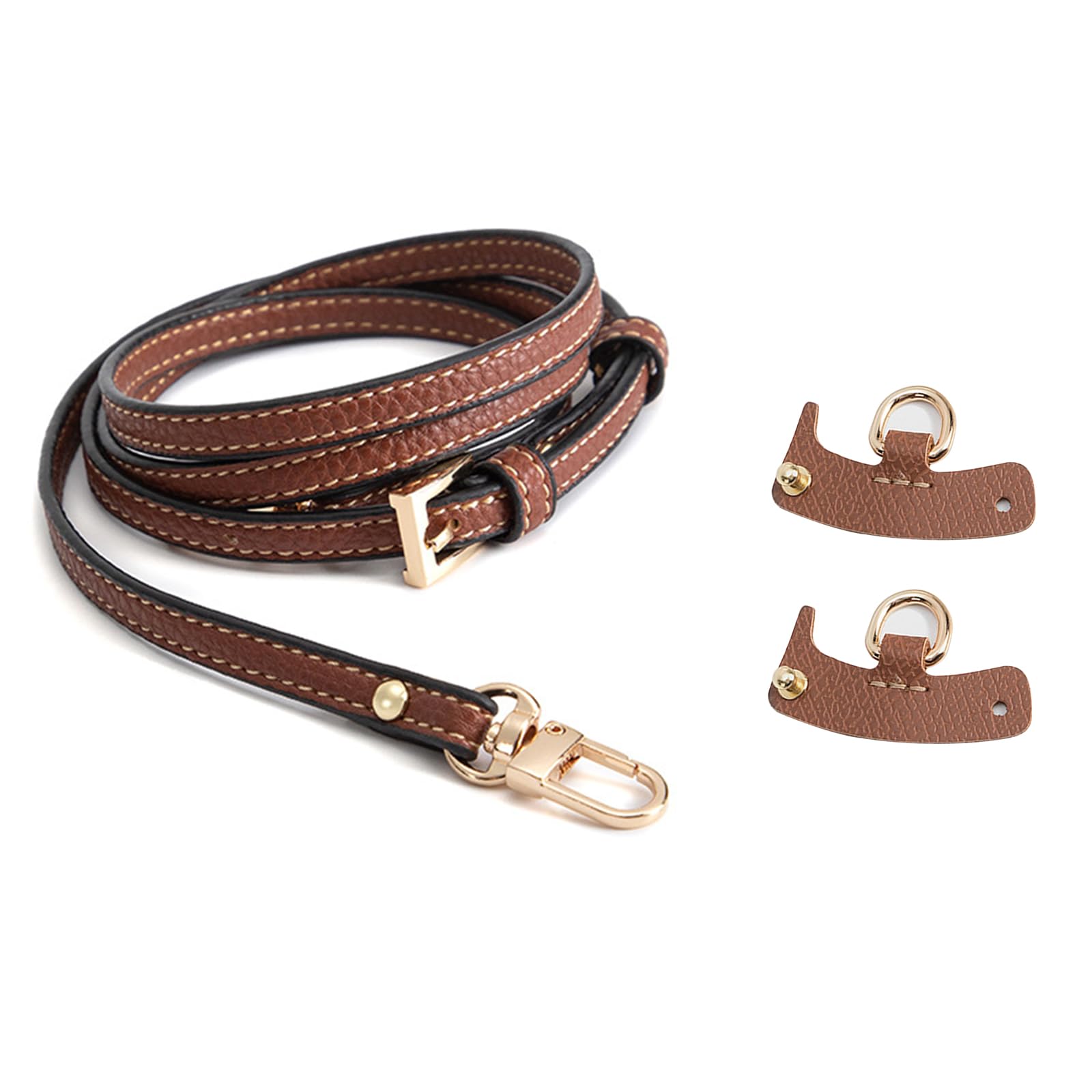 Leather Purse Straps Replacement Bag Transformation Strap for Mini Bags Crossbody Shoulder Strap Punch-Free Leather Shoulder Strap for Small Bag Handbag Clutch Bag Accessories Set, Brown