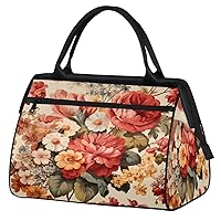 Travel Duffel Bag, Retro Flower Floral Sports Tote Gym Bag,Overnight Weekender Bags Carry on Bag for Women Men, Airlines Approved Personal Item Travel Bag for Labor and Delivery