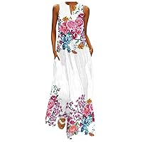 Women's Easter Dress Summer Fashion Sleeveless Long Dress V-Neck Printed Dresses 2023