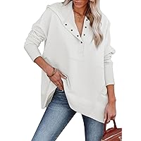 Yanekop Womens Casual Henley Hoodies Oversized Fall Sweatshirt Hooded V Neck Button Pullover with Pockets