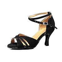 TDA Women's Classic Flared Heel Peep Toe Cut-Out Rumba Samba Salsa Ballroom Modern Latin Dance Shoes