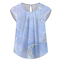 Summer Tops Women Peplum Tops for Women 2024 Summer Casual Fashion Print Bohemian Loose Fit with Short Sleeve Round Neck Shirts Light Purple Small