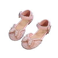 Girls Sandals with Pearls Flowers Leather Shoes Sandals for Little Girls Party Shoes Open Toe Adjustable Walking Shoes for Boys Girls