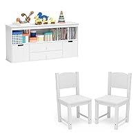 Timy Toy Storage Organizer with 2 Drawers, Toddler Wooden Chair Pair, Kids Furniture for Eating, Reading, Storing, Playing, White