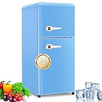 FLS-80-Blue 3.5Cu.Ft Compact, Small Refrigerator with Freezer, Retro Fridge with Dual Door, 7 Level Adjustable Thermostat for Garage, Dorm,Bedroom, Blue