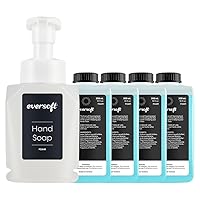 Eversoft Foaming Countertop Hand Soap Bottle Dispenser + 4 Refill Foam Soap Bundle, Fresh Scent