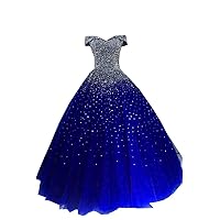 Sliver Sequined Ball Gowns Tulle Long Beaded Off The Shoulder Quinceanera Prom Dresses 2023