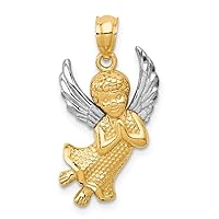 14K Yellow Gold and Rhodium-Plating Shiny-Cut Praying Angel Pendant