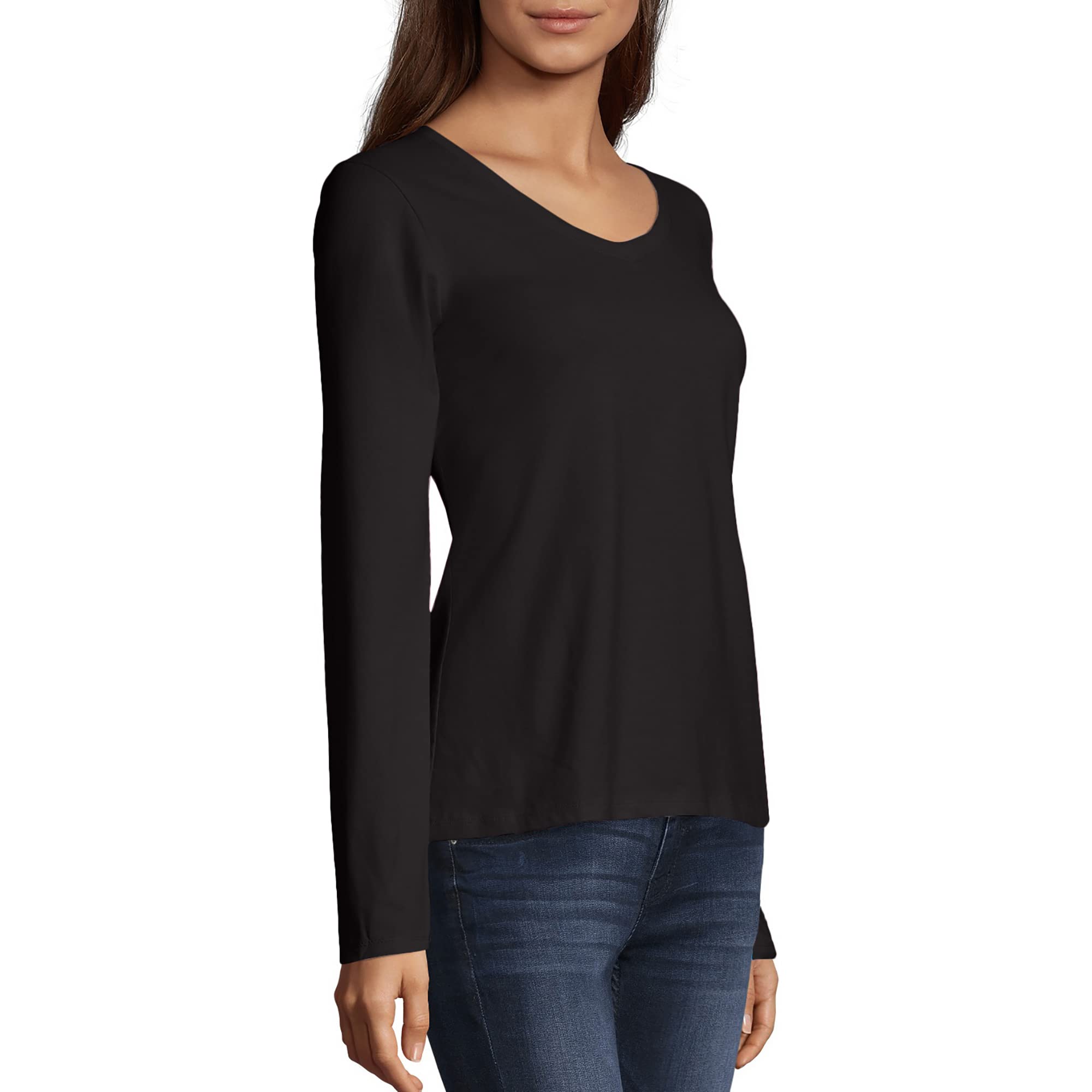 Hanes Originals Women’s Long Sleeve Cotton V-Neck T-Shirt, Lightweight V-Neck Tee, Modern Fit